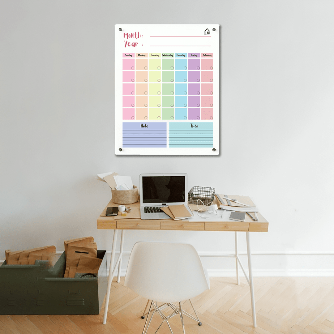 Acrylic Milky Monthly Wall Planner – Reusable Calendar Board with Notes & To-Do Section - Memories InsiteMONTHLY MILKY ACRYLIC WALL PLANNER II